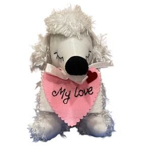 Valentine White Curly Poodle Plush Stuffed Animal Love Felt Heart 8" Love